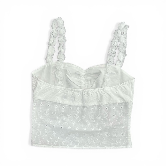Princess Polly Franca White Eyelet Floral Crop Top 3D Rosette Straps - Picture 7 of 8